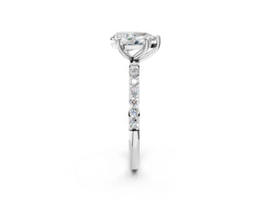 White gold Pear Cut Diamond Pavé Band Solitaire Ring with Four-Prong Setting_62