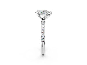 White gold Pear Cut Diamond Pavé Band Solitaire Ring with Four-Prong Setting_68
