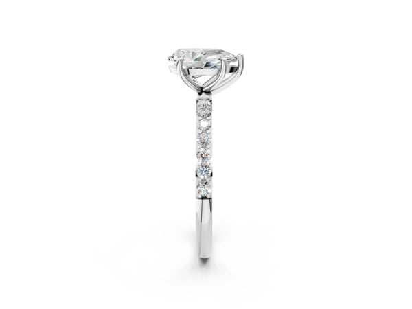 White gold Pear Cut Diamond Pavé Band Solitaire Ring with Four-Prong Setting_68