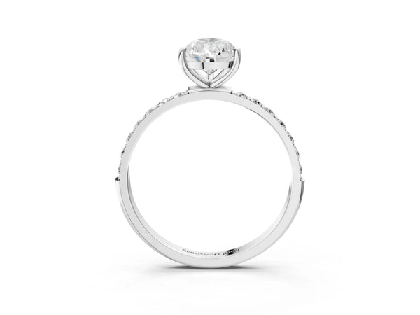 White gold Pear Cut Diamond Pavé Band Solitaire Ring with Four-Prong Setting_69