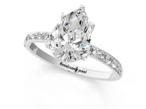White gold Pear Cut Diamond Pavé Band Solitaire Ring with Four-Prong Setting_79