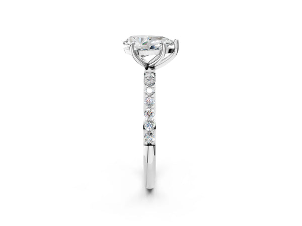 White gold Pear Cut Diamond Pavé Band Solitaire Ring with Four-Prong Setting_80