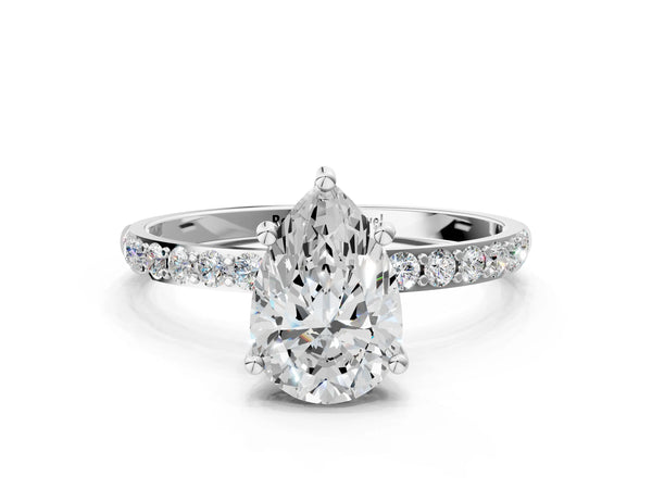 White gold Pear Cut Diamond Pavé Band Solitaire Ring with Four-Prong Setting_84
