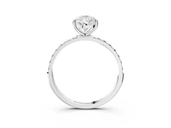 White gold Pear Cut Diamond Pavé Band Solitaire Ring with Four-Prong Setting_93