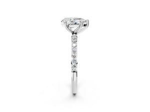 White gold Pear Cut Diamond Pavé Band Solitaire Ring with Four-Prong Setting_98