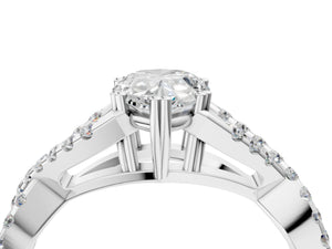 White gold Pear Solitaire Twist Band with Pavé Setting and Four-Prong Setting_16