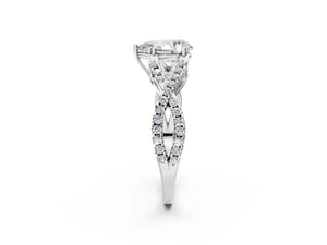 White gold Pear Solitaire Twist Band with Pavé Setting and Four-Prong Setting_20