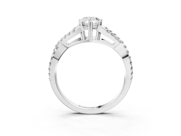White gold Pear Solitaire Twist Band with Pavé Setting and Four-Prong Setting_27