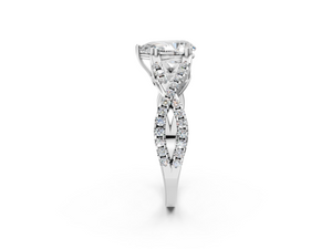 White gold Pear Solitaire Twist Band with Pavé Setting and Four-Prong Setting_2