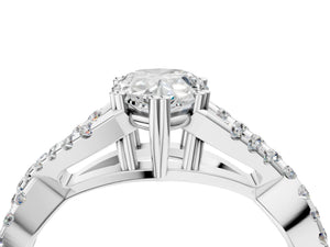 White gold Pear Solitaire Twist Band with Pavé Setting and Four-Prong Setting_34