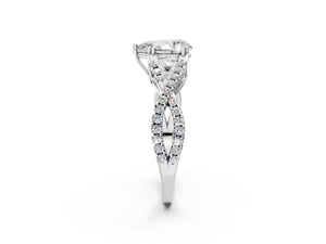 White gold Pear Solitaire Twist Band with Pavé Setting and Four-Prong Setting_38