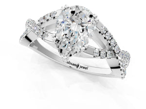 White gold Pear Solitaire Twist Band with Pavé Setting and Four-Prong Setting_43