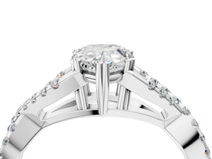 White gold Pear Solitaire Twist Band with Pavé Setting and Four-Prong Setting_46