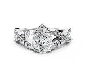 White gold Pear Solitaire Twist Band with Pavé Setting and Four-Prong Setting_48