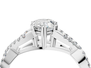 White gold Pear Solitaire Twist Band with Pavé Setting and Four-Prong Setting_58