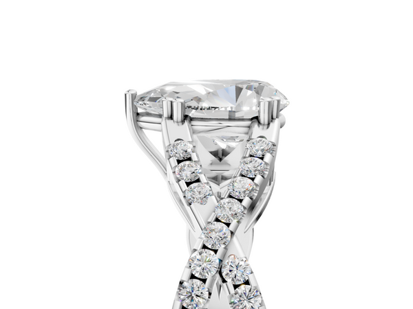 White gold Pear Solitaire Twist Band with Pavé Setting and Four-Prong Setting_5