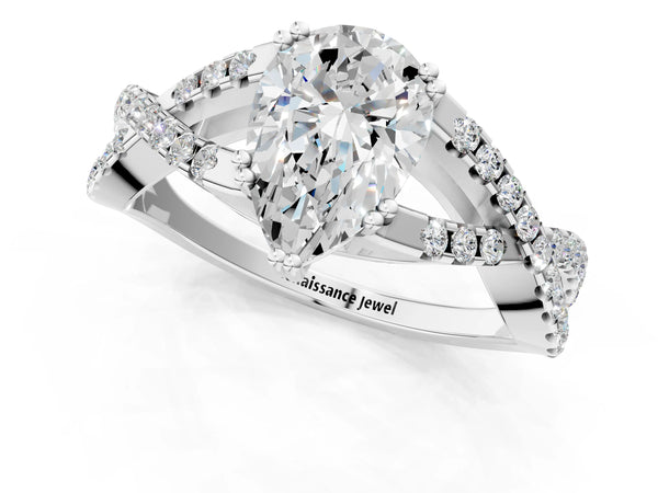 White gold Pear Solitaire Twist Band with Pavé Setting and Four-Prong Setting_61