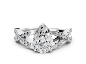 White gold Pear Solitaire Twist Band with Pavé Setting and Four-Prong Setting_66