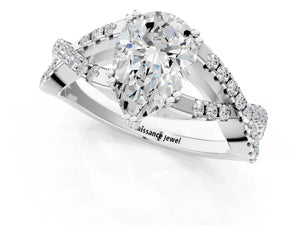 White gold Pear Solitaire Twist Band with Pavé Setting and Four-Prong Setting_67