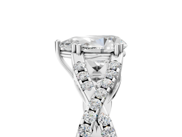 White gold Pear Solitaire Twist Band with Pavé Setting and Four-Prong Setting_83