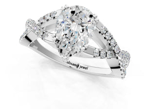 White gold Pear Solitaire Twist Band with Pavé Setting and Four-Prong Setting_85