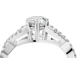 White gold Pear Solitaire Twist Band with Pavé Setting and Four-Prong Setting_94