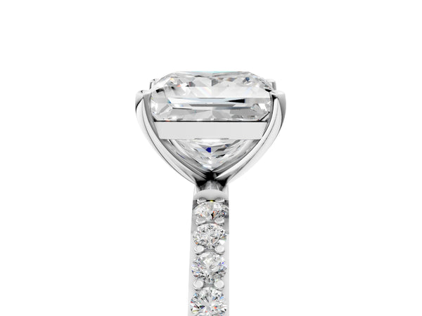 White gold Princess Cut Diamond Pavé Band Solitaire Ring with Four-Prong Setting_101