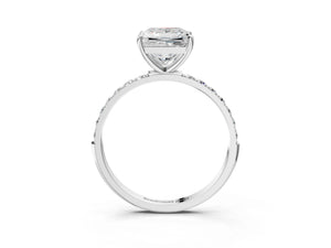 White gold Princess Cut Diamond Pavé Band Solitaire Ring with Four-Prong Setting_15