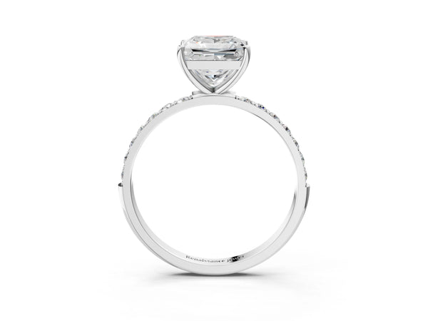 White gold Princess Cut Diamond Pavé Band Solitaire Ring with Four-Prong Setting_15