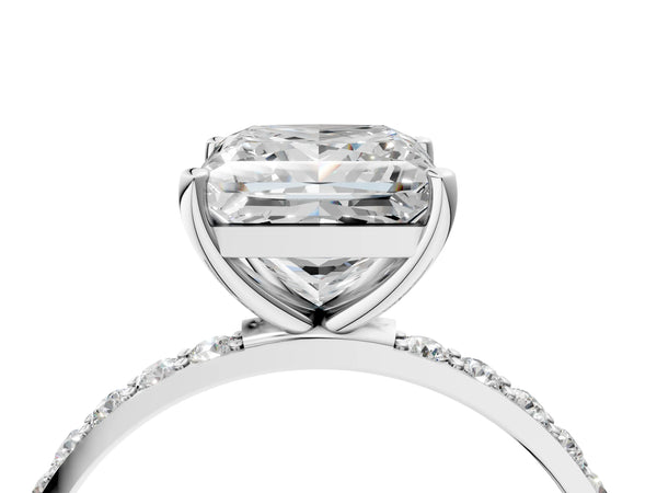 White gold Princess Cut Diamond Pavé Band Solitaire Ring with Four-Prong Setting_16