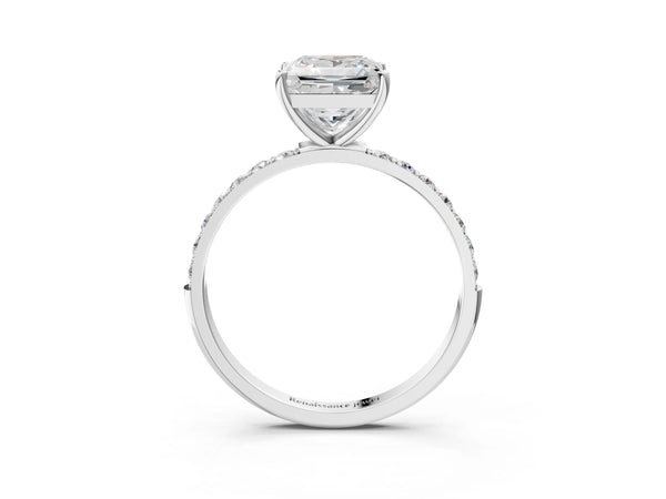 White gold Princess Cut Diamond Pavé Band Solitaire Ring with Four-Prong Setting_21