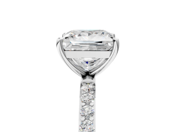 White gold Princess Cut Diamond Pavé Band Solitaire Ring with Four-Prong Setting_23