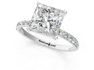 White gold Princess Cut Diamond Pavé Band Solitaire Ring with Four-Prong Setting_25