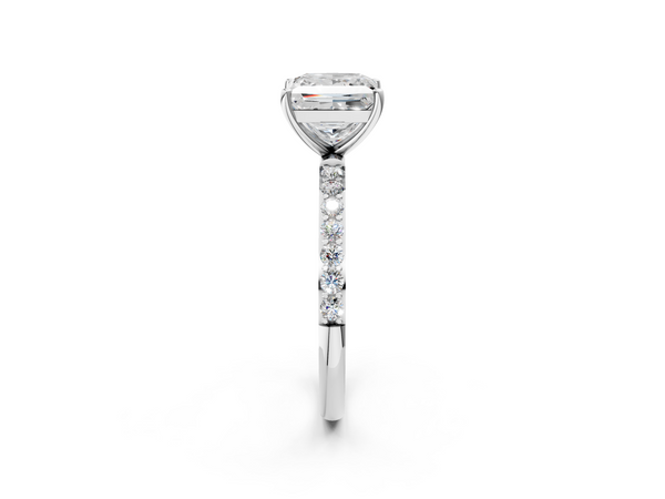 White gold Princess Cut Diamond Pavé Band Solitaire Ring with Four-Prong Setting_2