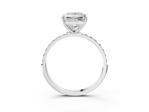 White gold Princess Cut Diamond Pavé Band Solitaire Ring with Four-Prong Setting_3