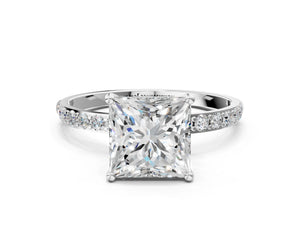 White gold Princess Cut Diamond Pavé Band Solitaire Ring with Four-Prong Setting_42