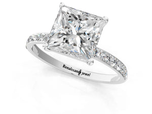 White gold Princess Cut Diamond Pavé Band Solitaire Ring with Four-Prong Setting_43