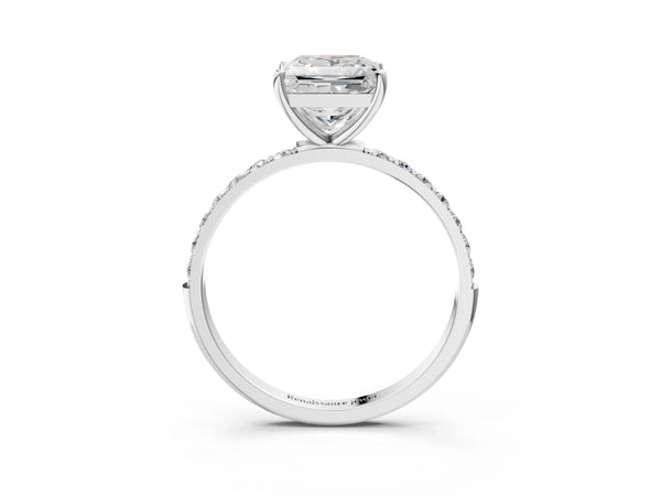 White gold Princess Cut Diamond Pavé Band Solitaire Ring with Four-Prong Setting_45