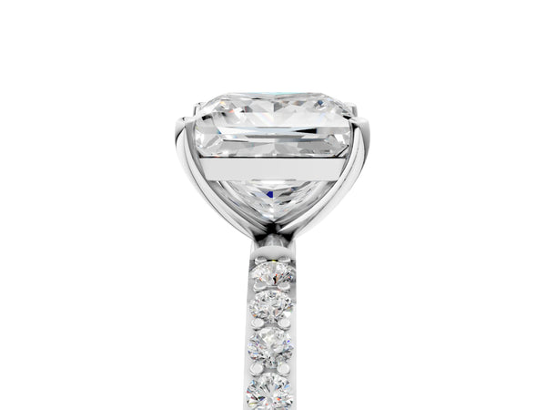 White gold Princess Cut Diamond Pavé Band Solitaire Ring with Four-Prong Setting_47