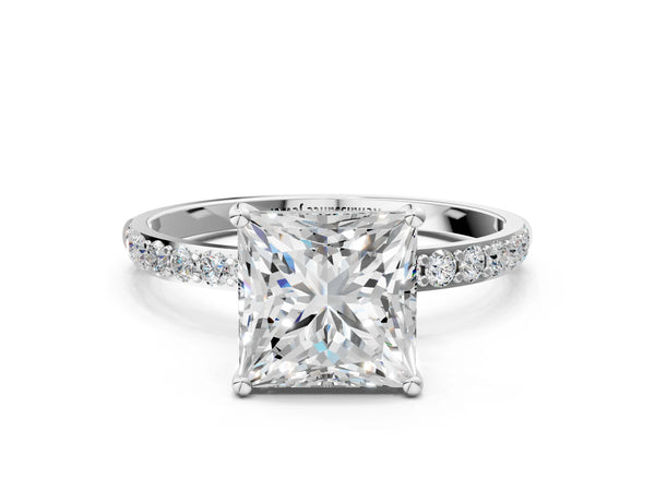 White gold Princess Cut Diamond Pavé Band Solitaire Ring with Four-Prong Setting_72