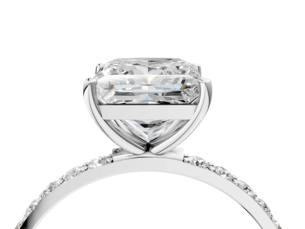 White gold Princess Cut Diamond Pavé Band Solitaire Ring with Four-Prong Setting_82