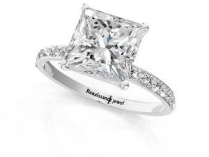 White gold Princess Cut Diamond Pavé Band Solitaire Ring with Four-Prong Setting_91