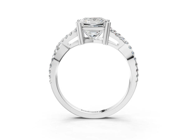 White gold Princess Solitaire Twist Band with Pavé Setting and Four-Prong Setting_15