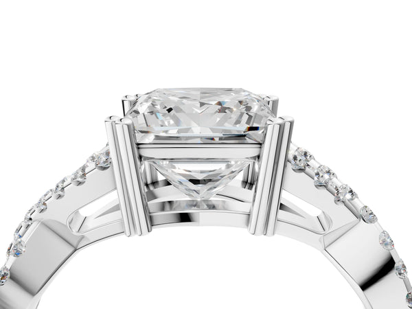 White gold Princess Solitaire Twist Band with Pavé Setting and Four-Prong Setting_16