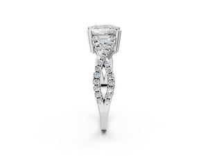 White gold Princess Solitaire Twist Band with Pavé Setting and Four-Prong Setting_20