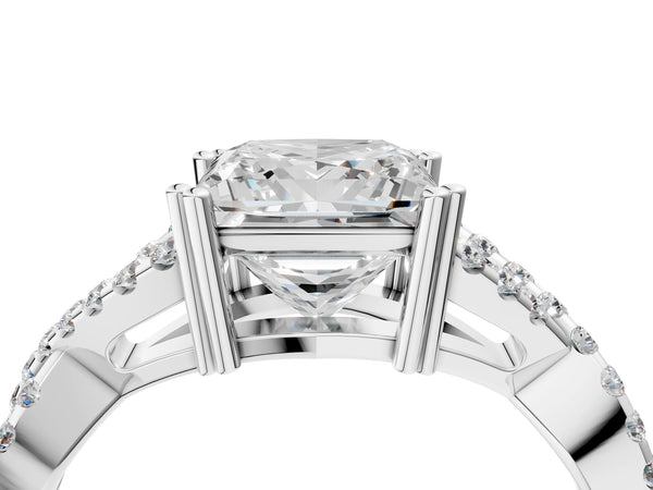 White gold Princess Solitaire Twist Band with Pavé Setting and Four-Prong Setting_34