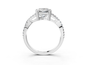 White gold Princess Solitaire Twist Band with Pavé Setting and Four-Prong Setting_3