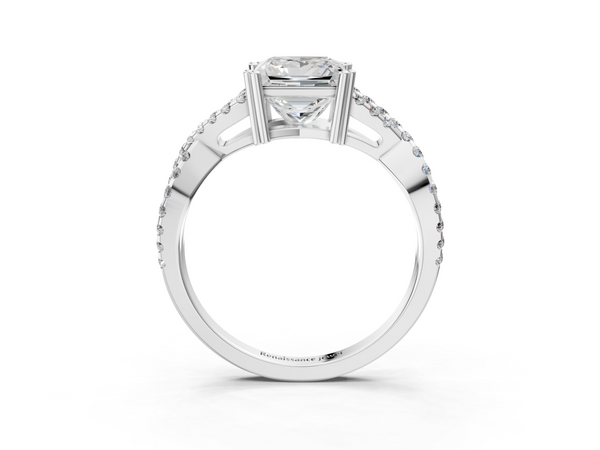 White gold Princess Solitaire Twist Band with Pavé Setting and Four-Prong Setting_3