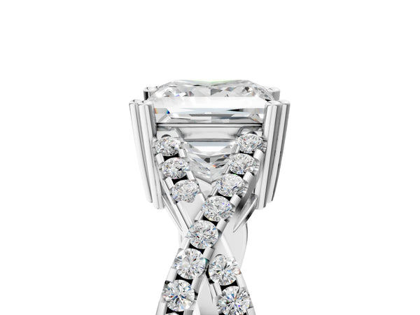 White gold Princess Solitaire Twist Band with Pavé Setting and Four-Prong Setting_41