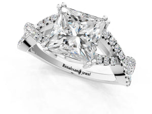 White gold Princess Solitaire Twist Band with Pavé Setting and Four-Prong Setting_49